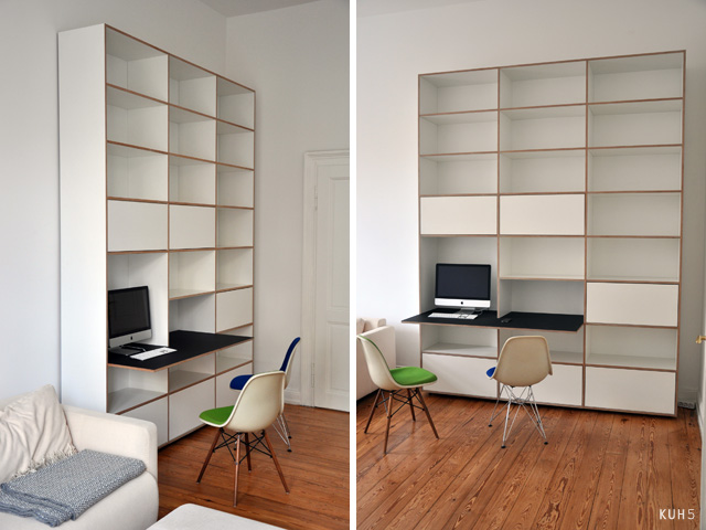 Regal mit Arbeitsplatz | Koskidekor weiss und Linoleum | Wiesbaden 2012